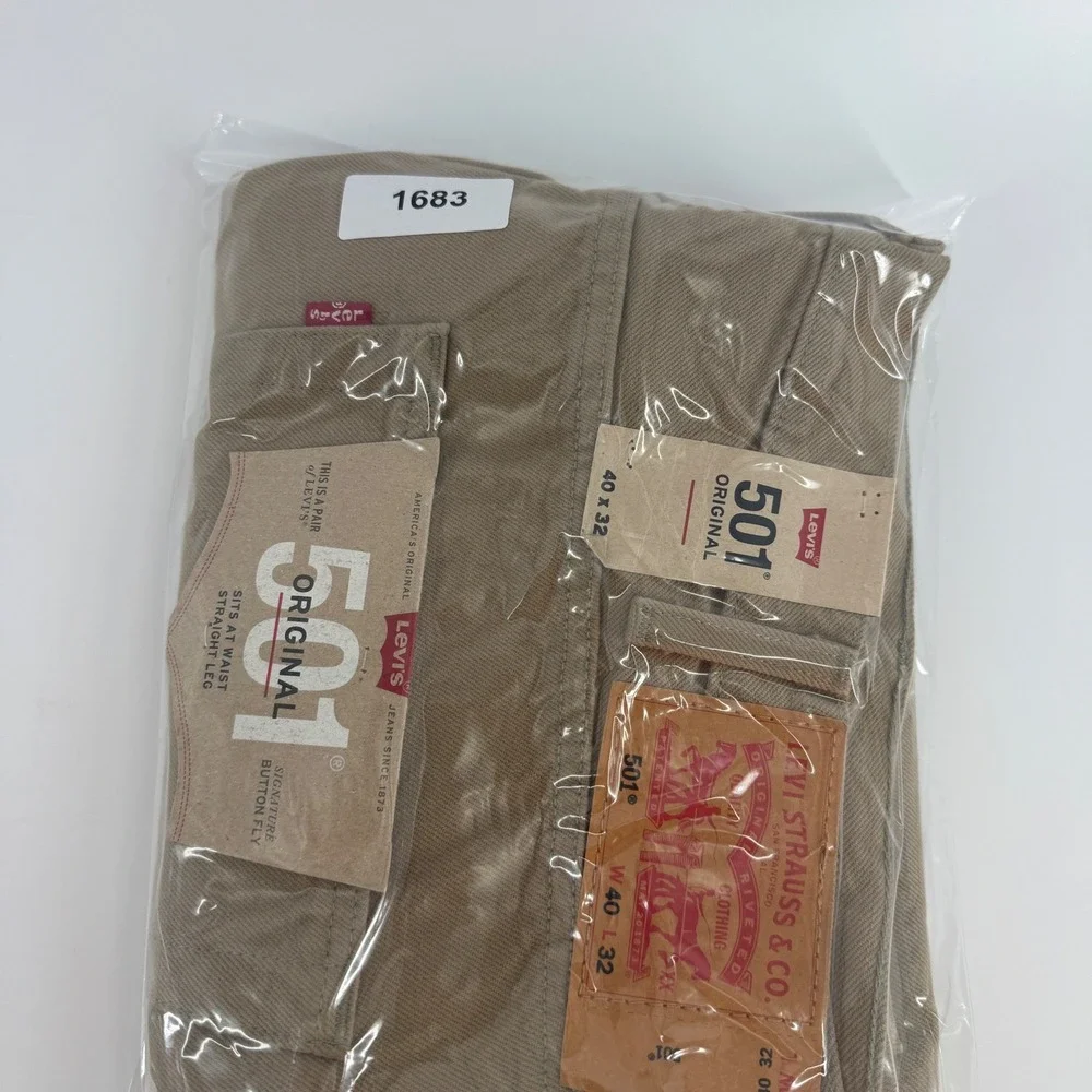 Levis 501 Original Fit Jeans Mens 40x32 Khaki Tan Straight Leg Button Fly New